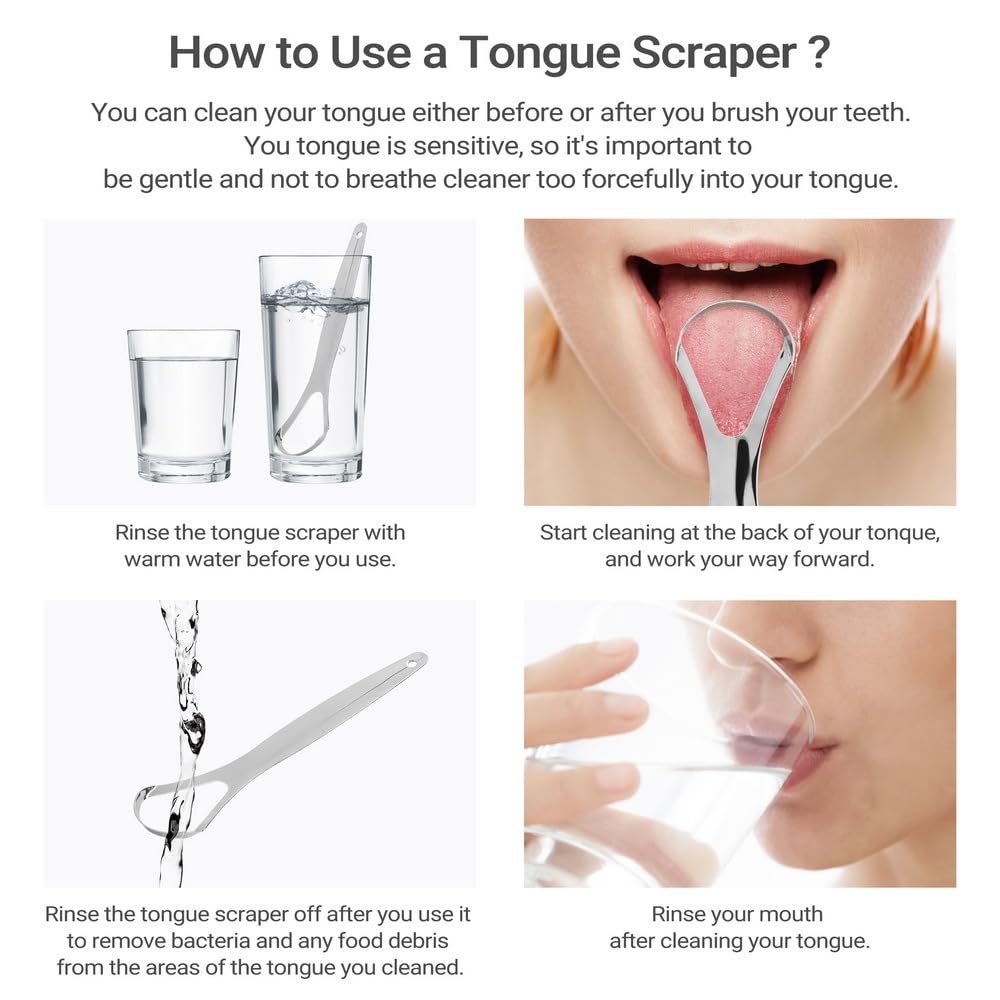 Tongue Scraper Tongue Cleaner for Adults - Professional Tongue Cleaning Tool to Reduce Bad Breath, Stainless Steel Tongue Scrapers (silvery)