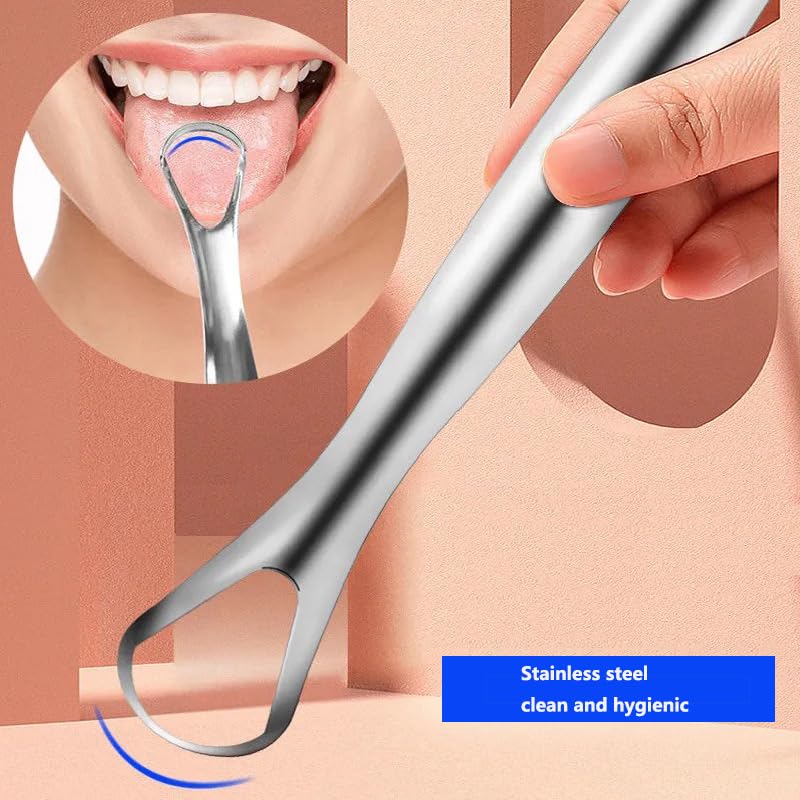 Tongue Scraper Tongue Cleaner for Adults - Professional Tongue Cleaning Tool to Reduce Bad Breath, Stainless Steel Tongue Scrapers (silvery)