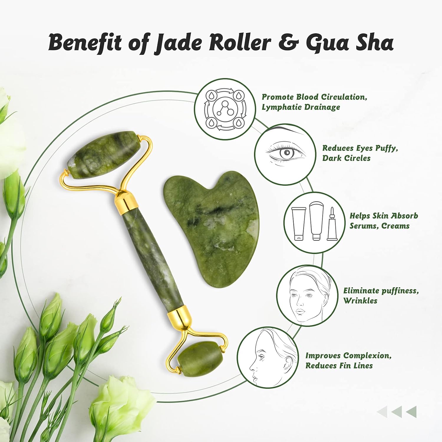 2pcs/set Jade Roller & Gua Sha Set, Face Roller,  Anti-Aging Facial Roller, Natural Green Jade Beauty Massager Tool, Skin Care Tool for Face, Neck, Eye to Reduce Wrinkles and Relax Body Muscles
﻿