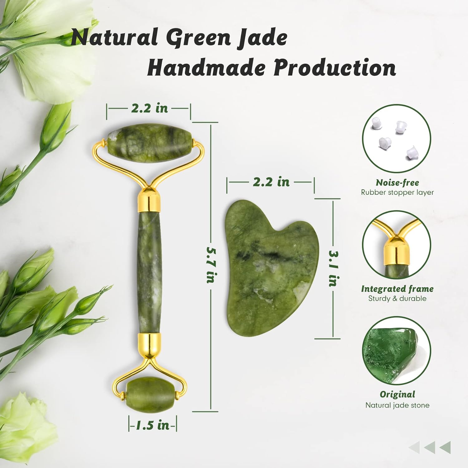 2pcs/set Jade Roller & Gua Sha Set, Face Roller,  Anti-Aging Facial Roller, Natural Green Jade Beauty Massager Tool, Skin Care Tool for Face, Neck, Eye to Reduce Wrinkles and Relax Body Muscles
﻿