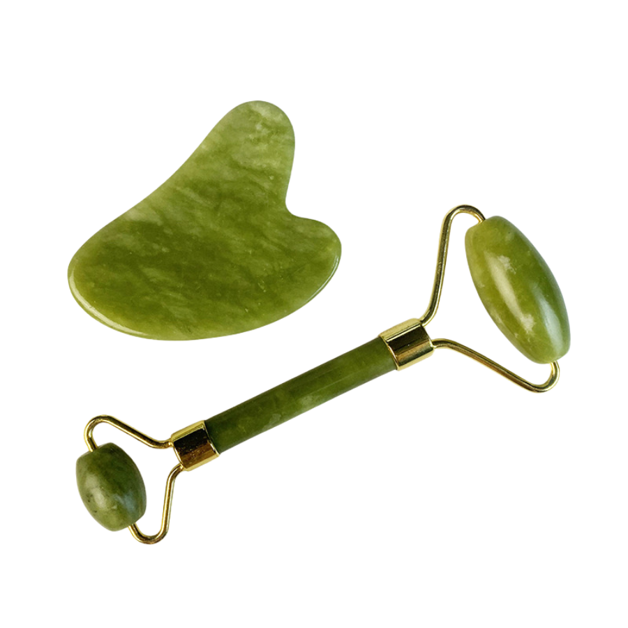 2pcs/set Jade Roller & Gua Sha Set, Face Roller,  Anti-Aging Facial Roller, Natural Green Jade Beauty Massager Tool, Skin Care Tool for Face, Neck, Eye to Reduce Wrinkles and Relax Body Muscles
﻿