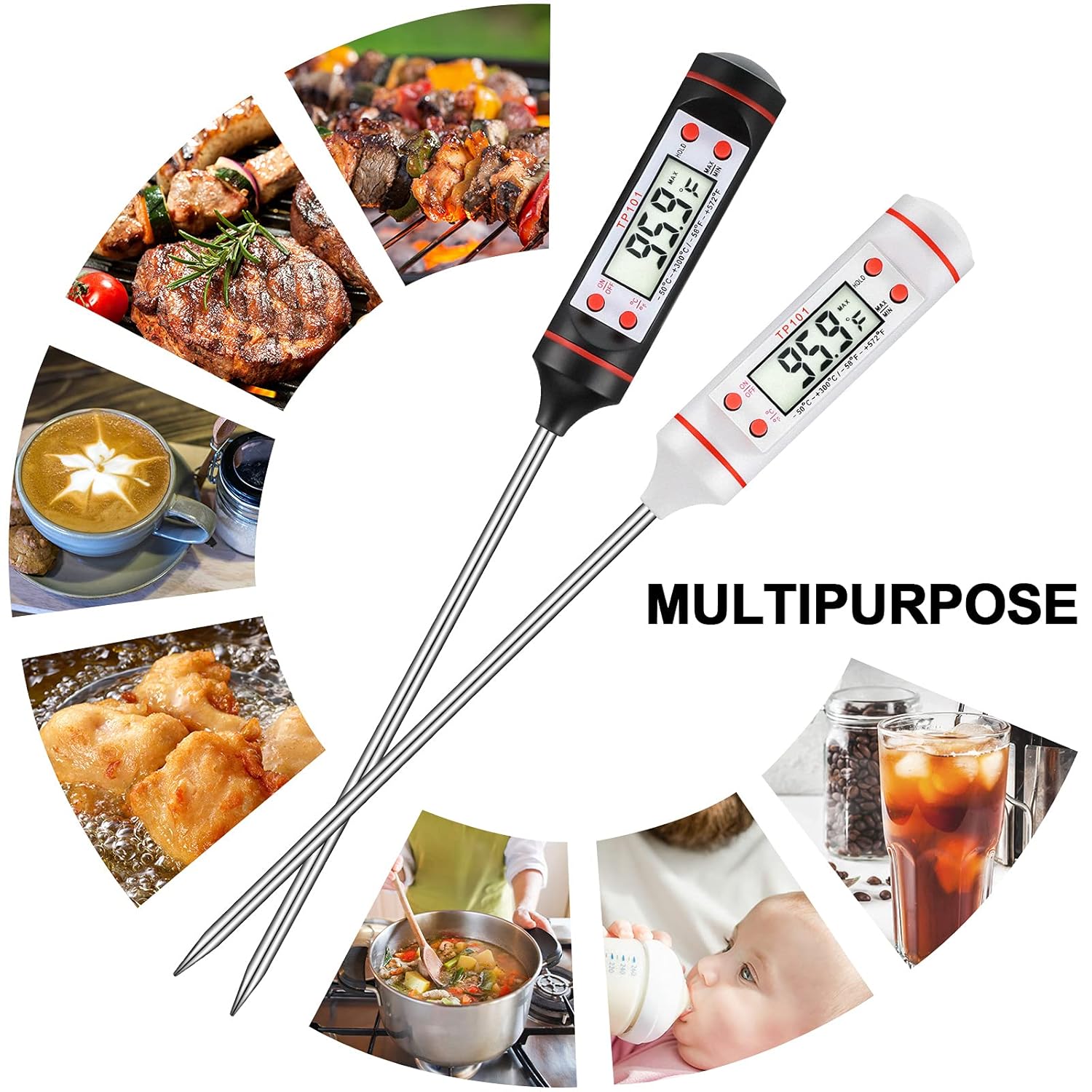 Digital Meat Thermometer for Cooking Liquid Deep Frying Oil Candy, Kitchen Food Instant Read Thermometer with Super Long Probe, Backlit, Lock Function