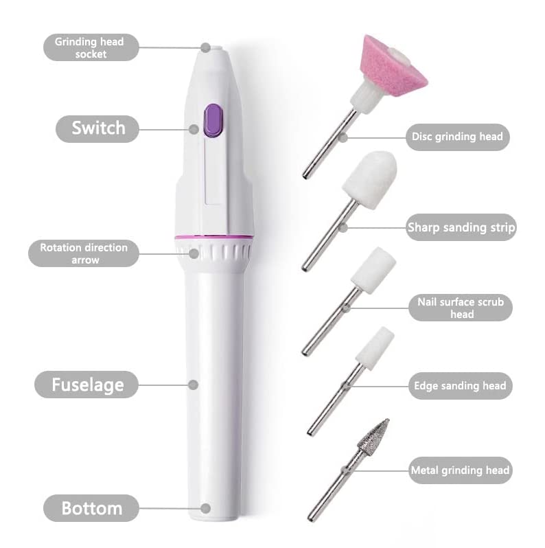 Portable Electric Nail Drill Beginner Efile Kit for Acrylic, Gel Nails, Polishing Shape Tools with 5 Bits