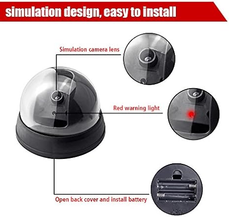 Fake Security Camera, Simulation Dummy Hemisphere Dome Camera Indoor/Outdoor Waterproof with Flashing Red LED Light for Home Business