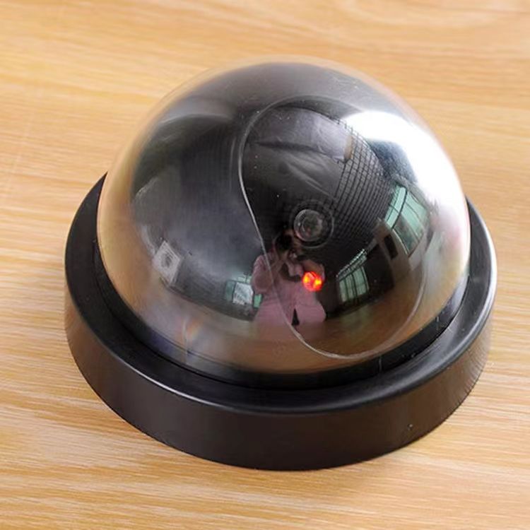 Fake Security Camera, Simulation Dummy Hemisphere Dome Camera Indoor/Outdoor Waterproof with Flashing Red LED Light for Home Business