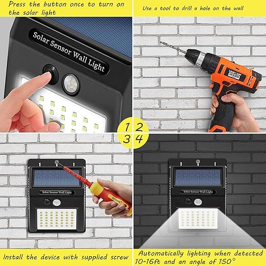 Solar Sensor Lights Outdoor LED Waterproof Security Solar Motion Sensor Wall Lights for Fence Patio Deck Yard Garden with Motion Activated Auto On/Off