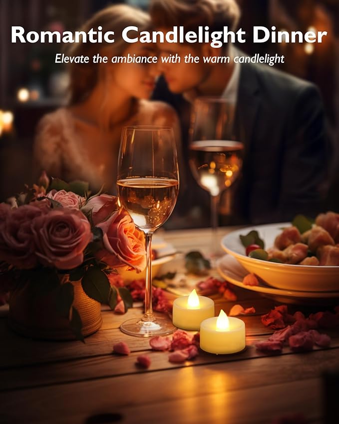 24-Pack Flameless LED Tea Lights Candles Battery Operated, Fake Electric Candles TeaLights for Votive, Aniversary, Wedding Centerpiece Table Decor, Funeral, Halloween, Christmas