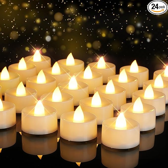 24-Pack Flameless LED Tea Lights Candles Battery Operated, Fake Electric Candles TeaLights for Votive, Aniversary, Wedding Centerpiece Table Decor, Funeral, Halloween, Christmas