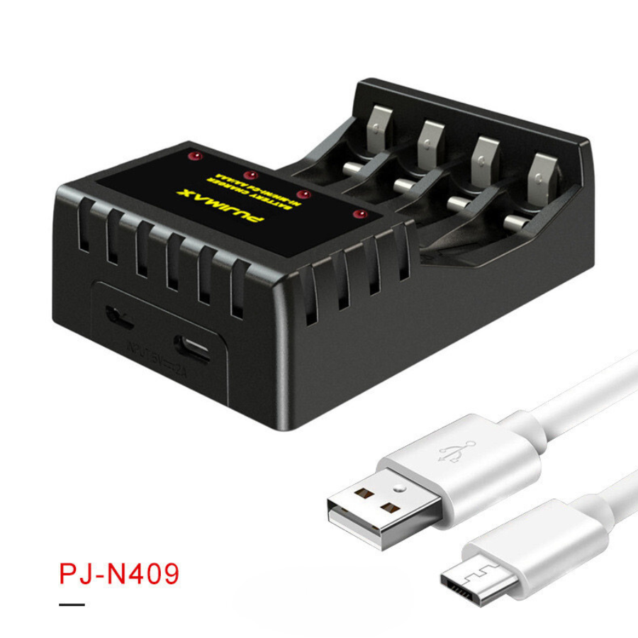 4 Bay AA AAA Battery Charger, USB Input Fast Charging and Independent Charging Slot with Smart LCD Display Battery Charger for 1.2V NiMH NiCD Rechargeable AA/AAA Batteries