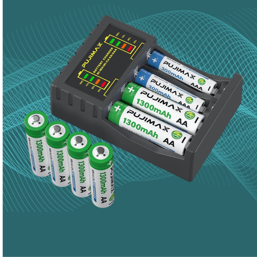 4 Bay AA AAA Battery Charger, USB Input Fast Charging and Independent Charging Slot with Smart LCD Display Battery Charger for 1.2V NiMH NiCD Rechargeable AA/AAA Batteries