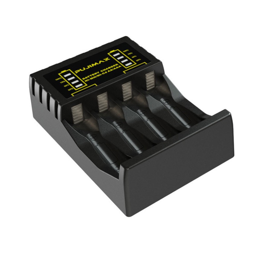 4 Bay AA AAA Battery Charger, USB Input Fast Charging and Independent Charging Slot with Smart LCD Display Battery Charger for 1.2V NiMH NiCD Rechargeable AA/AAA Batteries