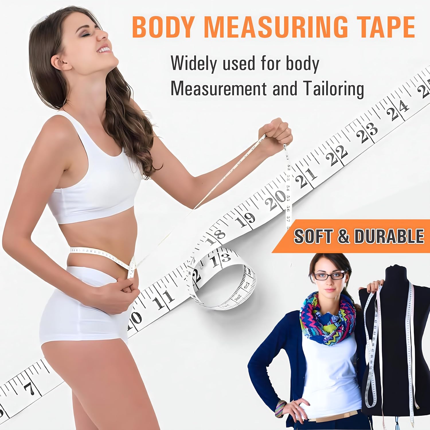 FM Mart Tape Measure, Soft Ruler Measuring Tape for Body Weight Loss, Fabric Sewing Tailor Cloth Vinyl Measurement Tape, Scale Ruler, Pink Blue Green White