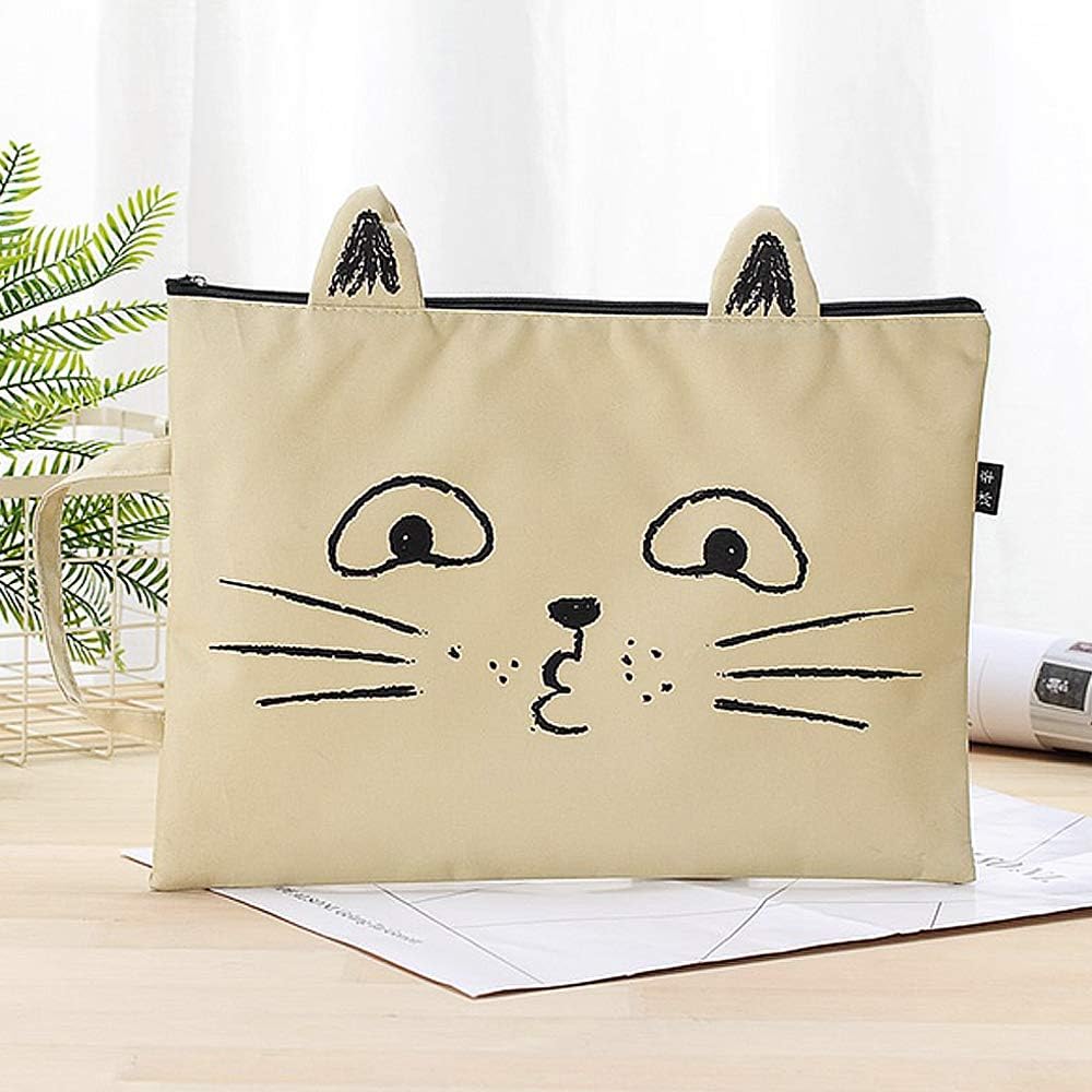 A4 Cat Canvas Bag Fabric File Folder Document Bag Briefcase Paper Storage Organizer Bag Office School Supplies