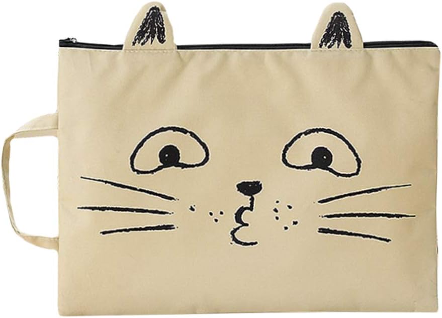 A4 Cat Canvas Bag Fabric File Folder Document Bag Briefcase Paper Storage Organizer Bag Office School Supplies