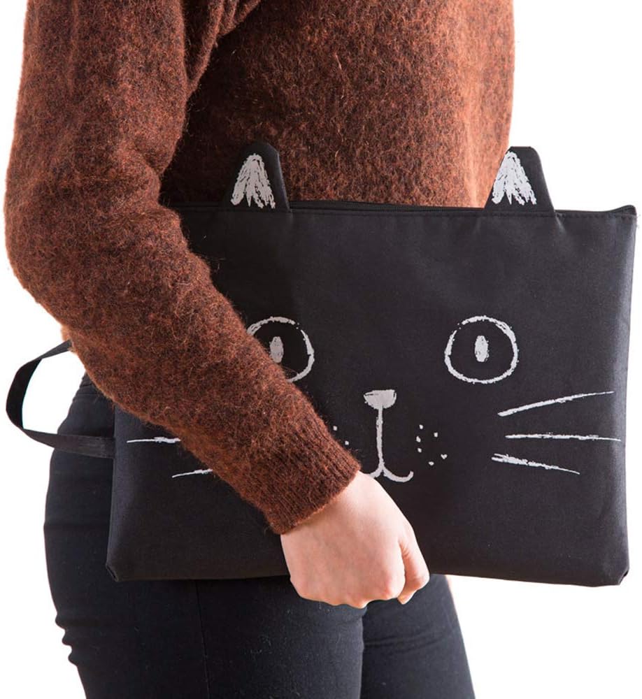 A4 Cat Canvas Bag Fabric File Folder Document Bag Briefcase Paper Storage Organizer Bag Office School Supplies