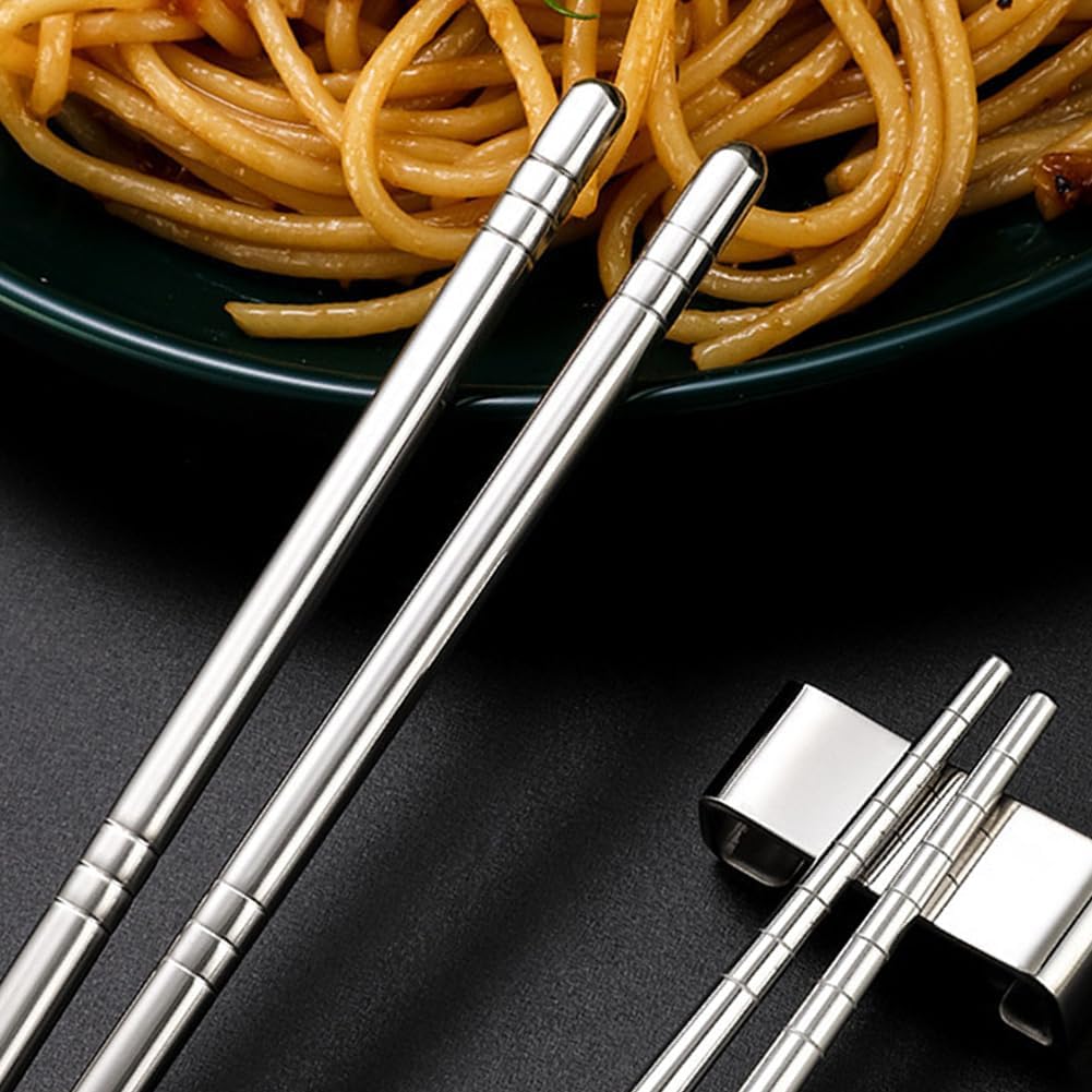 Metal Chopsticks 5 Pairs 23cm Premium Reusable Stainless Steel Chopsticks Korean Chopsticks Square Lightweight Non-Slip Chop Sticks Dishwasher Safe Use for Home Kitchen Hotel Restaurant