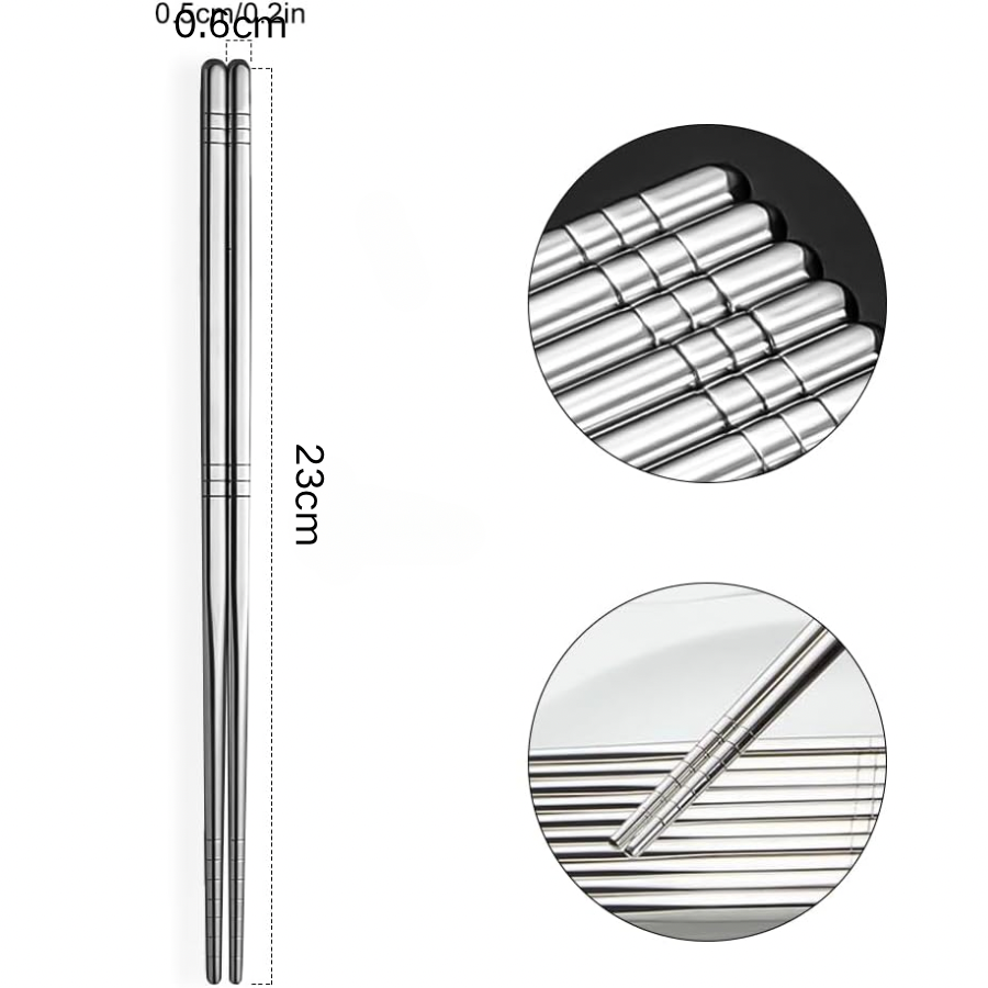 Metal Chopsticks 5 Pairs 23cm Premium Reusable Stainless Steel Chopsticks Korean Chopsticks Square Lightweight Non-Slip Chop Sticks Dishwasher Safe Use for Home Kitchen Hotel Restaurant