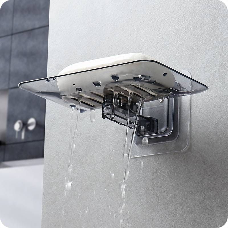 Soap Dishes, Wall-Mounted Storage Plate Tray Holder Suction Cup Soap Dish Case Transparent Drain Soap Box Storage Rack Bathroom Accessories Shelves