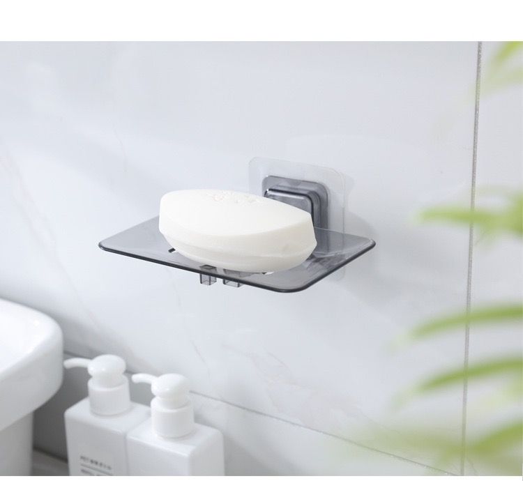 Soap Dishes, Wall-Mounted Storage Plate Tray Holder Suction Cup Soap Dish Case Transparent Drain Soap Box Storage Rack Bathroom Accessories Shelves