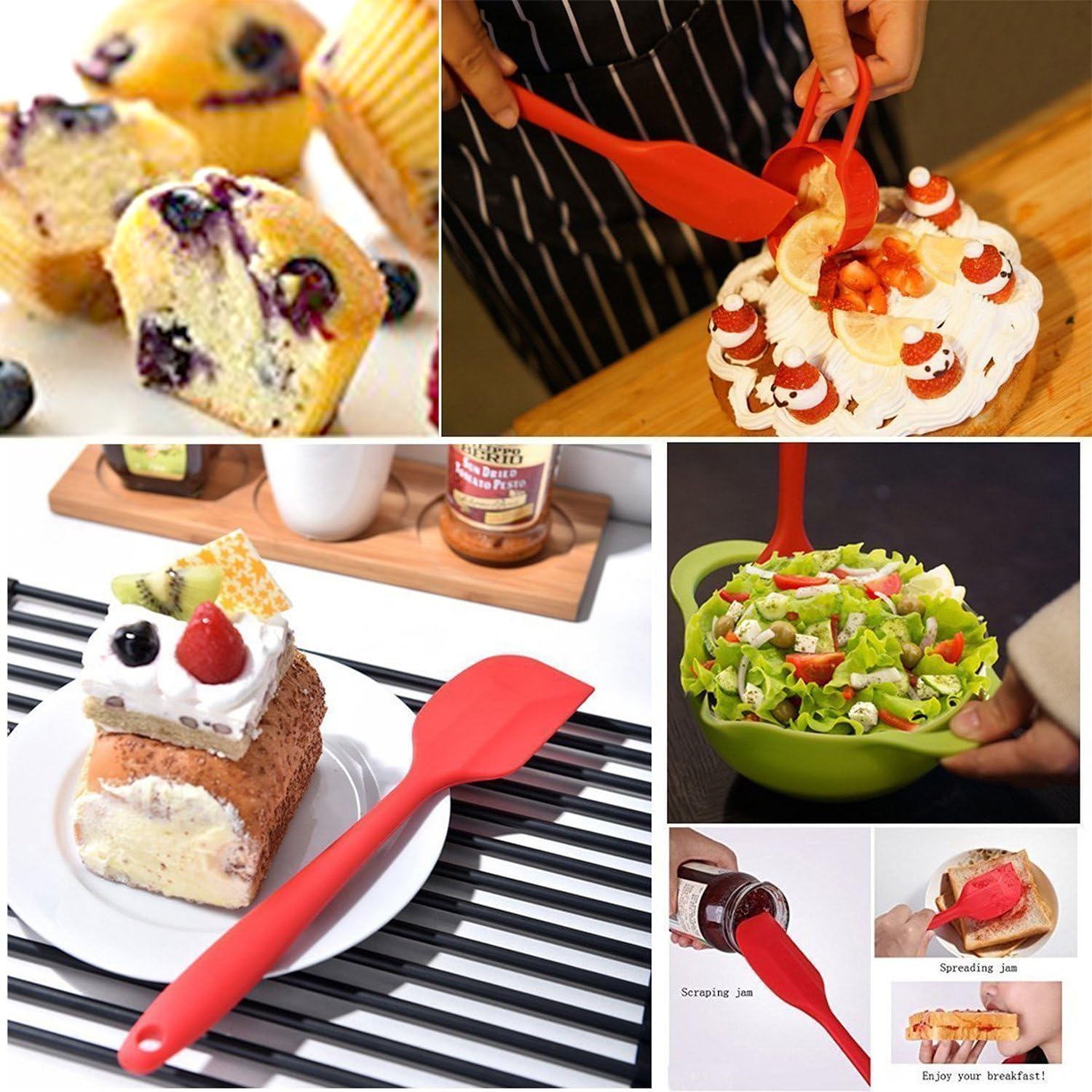 Silicone Spatulas, Rubber Spatula Heat Resistant Seamless One Piece Design Non-Stick Flexible Scrapers Baking Mixing Tool