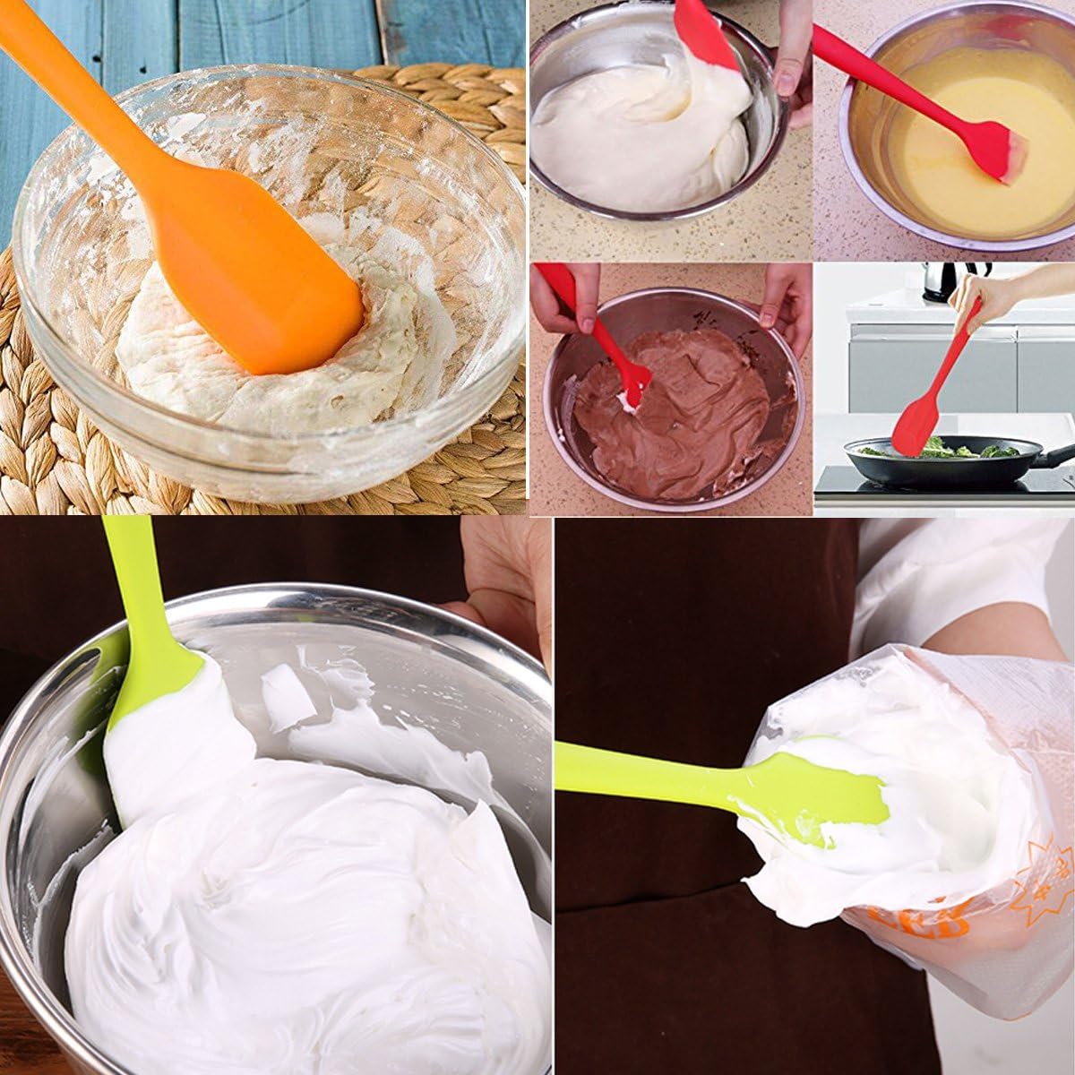 Silicone Spatulas, Rubber Spatula Heat Resistant Seamless One Piece Design Non-Stick Flexible Scrapers Baking Mixing Tool