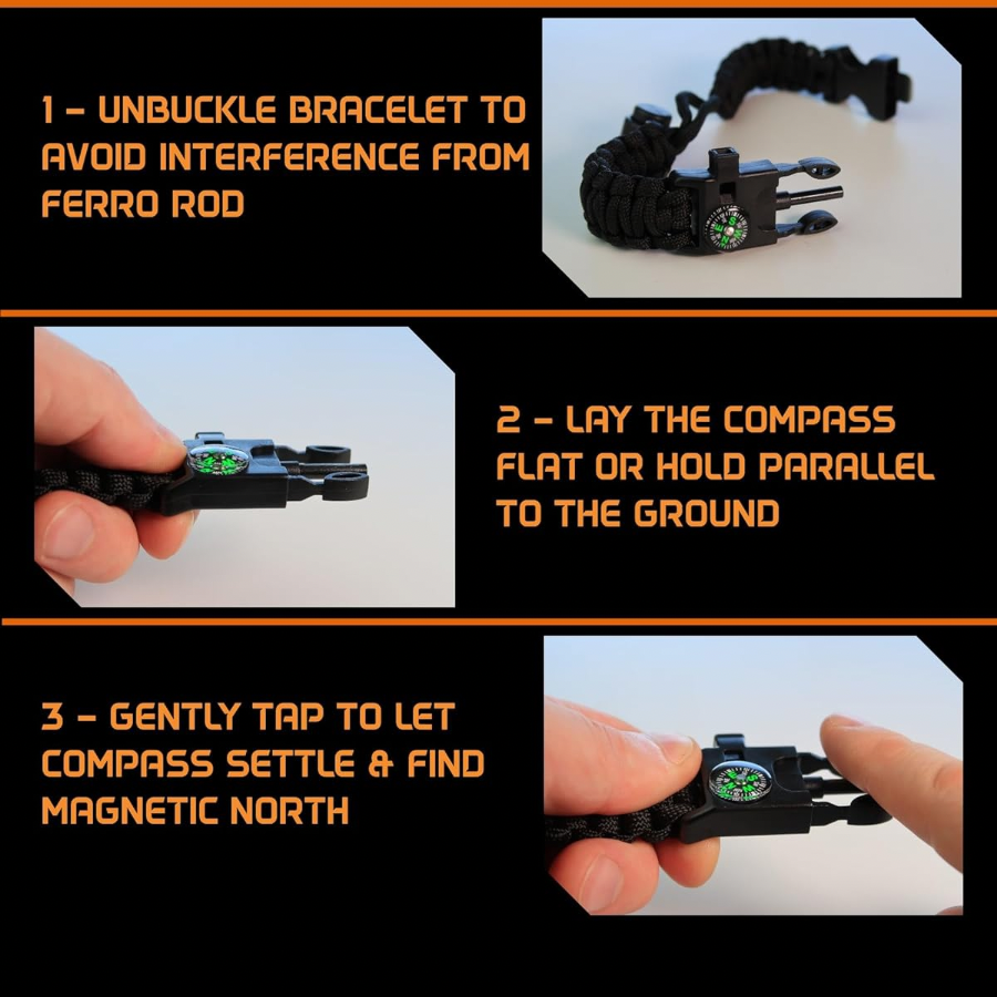 Paracord Bracelet - Adjustable - Fire Starter - Loud Whistle - Perfect for Hiking, Camping, Fishing and Hunting