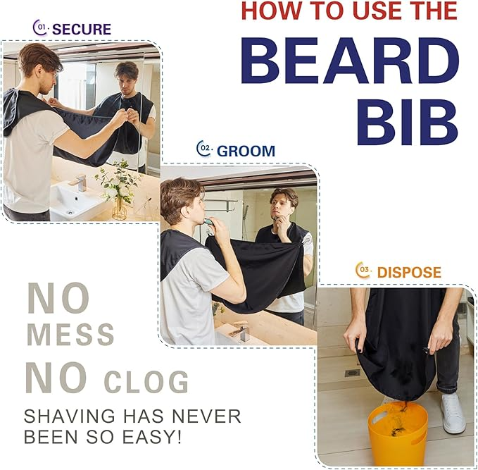 Beard Bib, Beard Catcher, Men's Non-Stick Material Beard Apron, for Styling and Trimming, One Size Fits Everyone