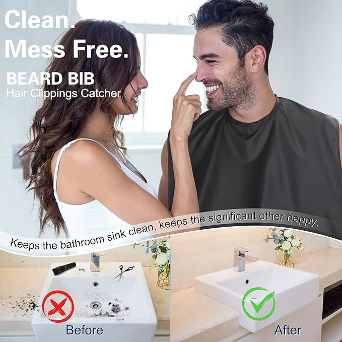 Beard Bib, Beard Catcher, Men's Non-Stick Material Beard Apron, for Styling and Trimming, One Size Fits Everyone
