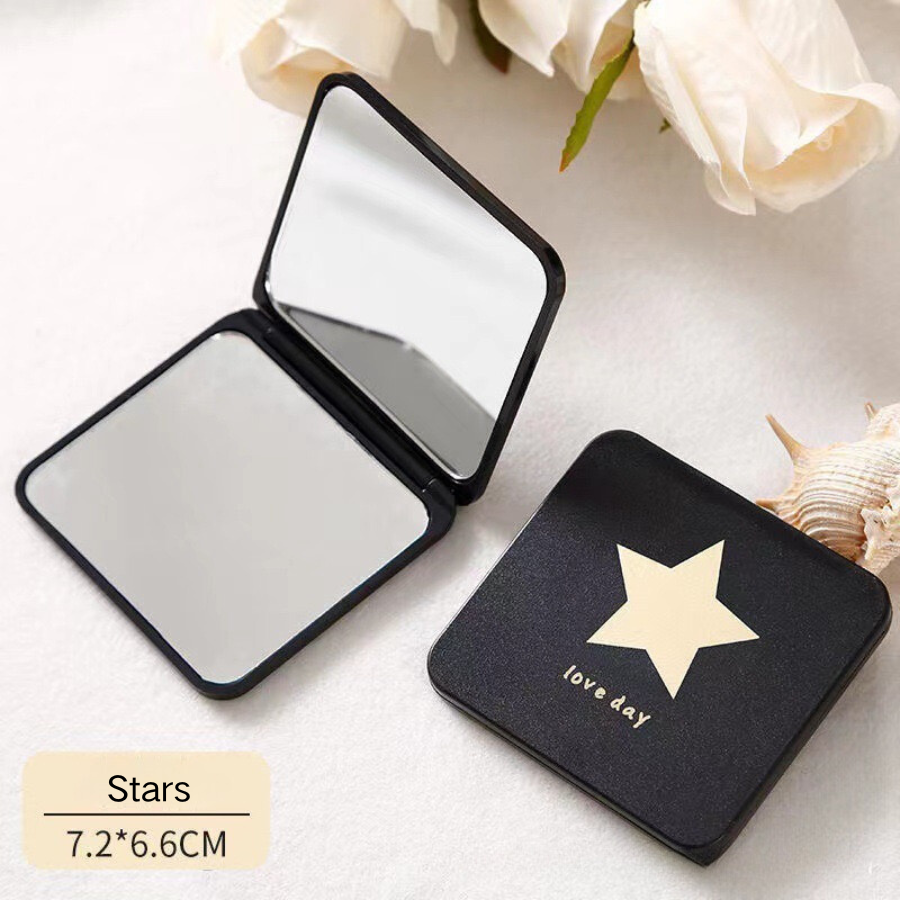 Compact Makeup Mirror for Pocket Purse Clutch,Magnifying Foldable Cosmetic Mirror, Portable Travel Mirror for Beauty, Black Elegant Vanity Mirror for Men and Women