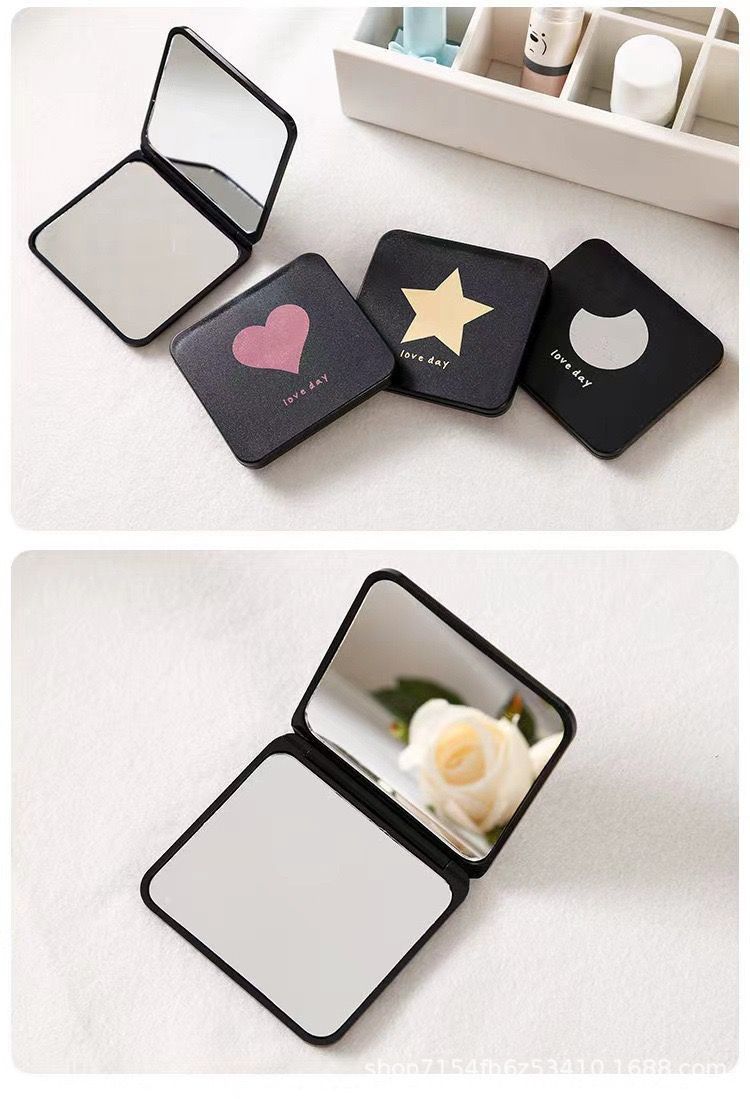 Compact Makeup Mirror for Pocket Purse Clutch,Magnifying Foldable Cosmetic Mirror, Portable Travel Mirror for Beauty, Black Elegant Vanity Mirror for Men and Women