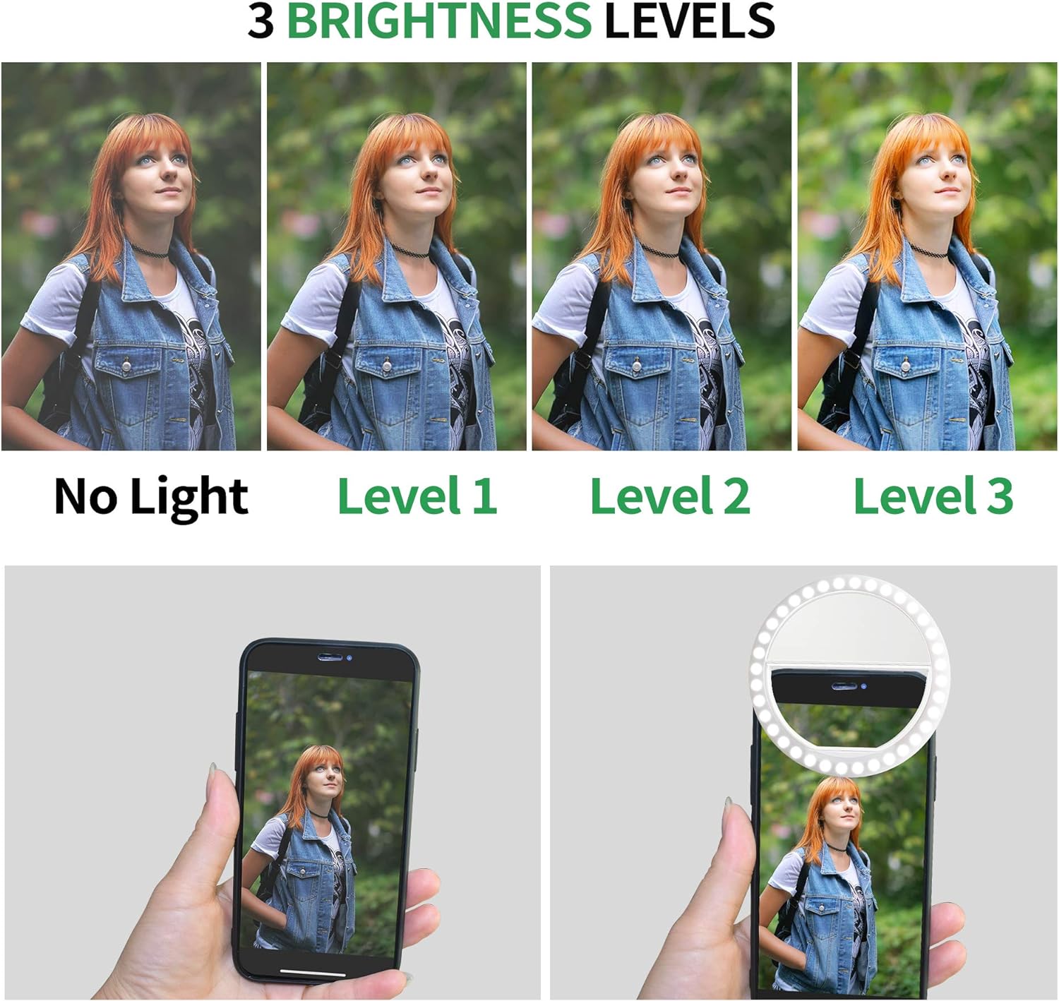 Selfie Ring Novelty Makeup Lightings Rechargeable Portable Clip-on Selfie Fill Light for Smart Phone Photography, Camera Video, Girl Makes