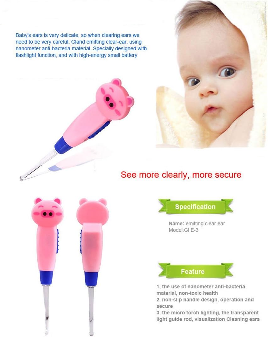 Earwax Cleaner Tool Cute Kid's LED Earwax Spoon Pick Ear Curette Double End Earwax Spoon Earwax Cleaning Tool Removal