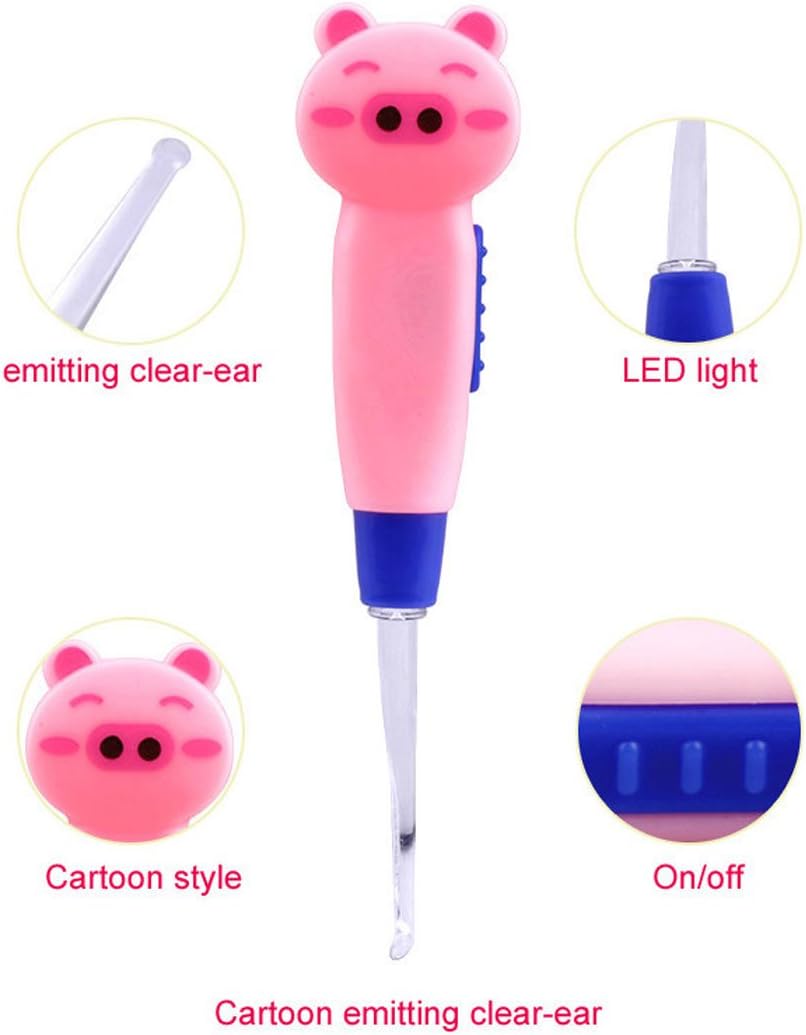 Earwax Cleaner Tool Cute Kid's LED Earwax Spoon Pick Ear Curette Double End Earwax Spoon Earwax Cleaning Tool Removal