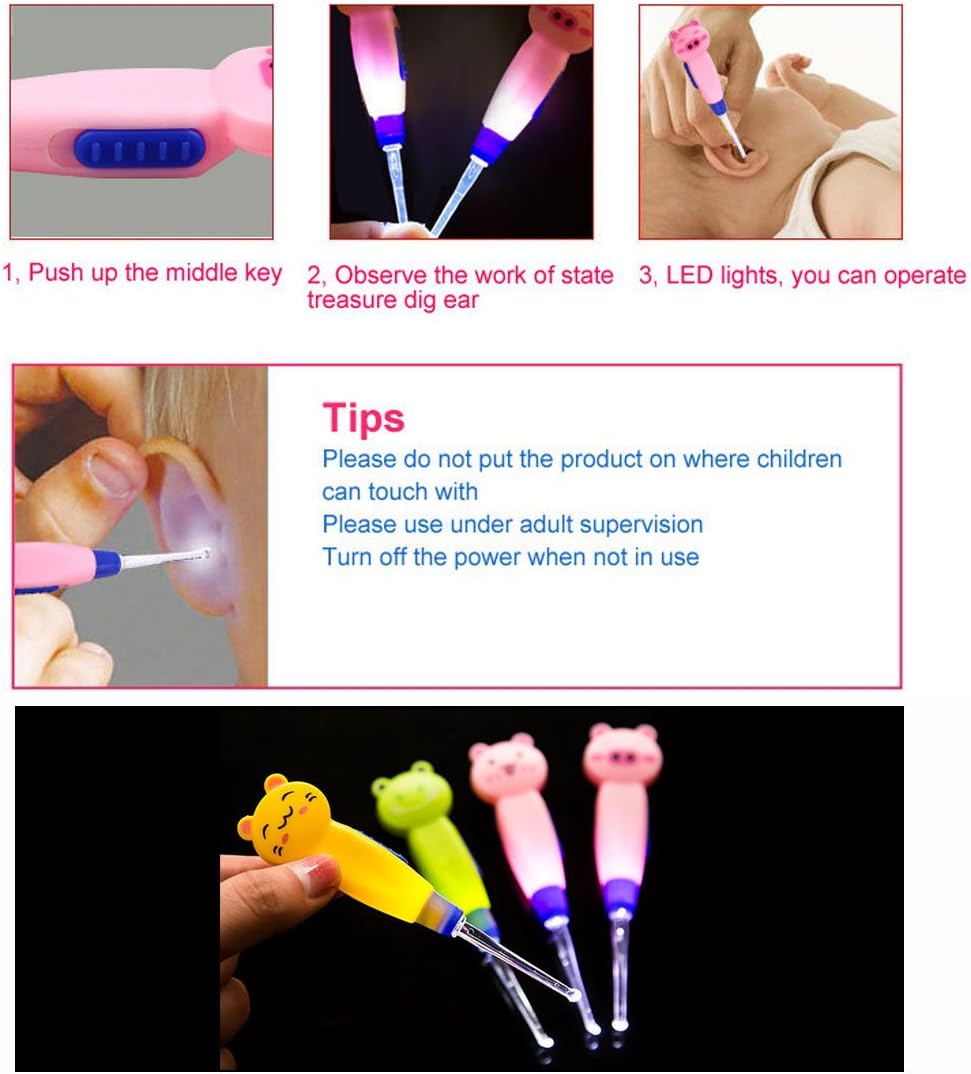 Earwax Cleaner Tool Cute Kid's LED Earwax Spoon Pick Ear Curette Double End Earwax Spoon Earwax Cleaning Tool Removal