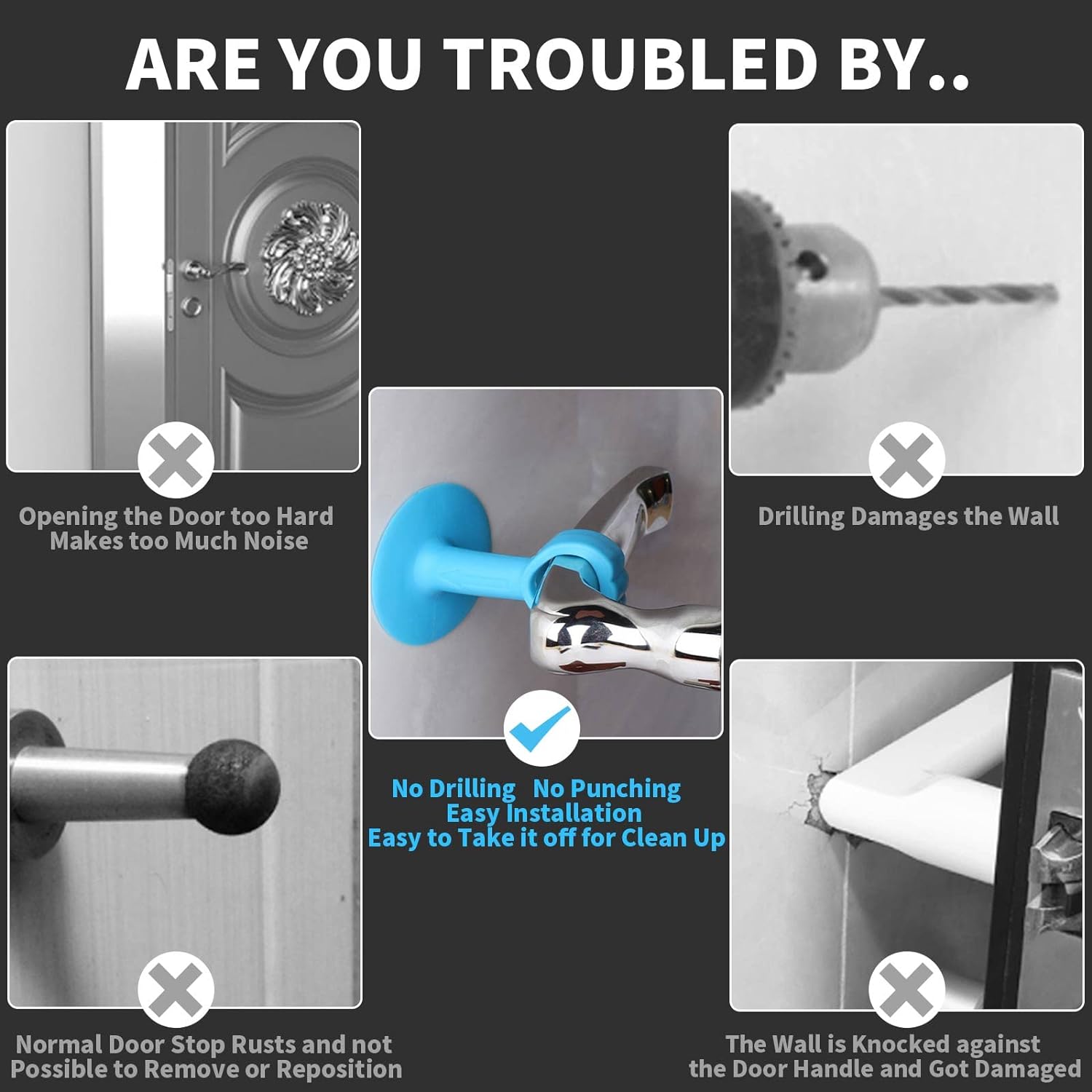 Door Stopper for Wall Mounting, Door Handle Holder, Wall Shield Cushion Protector, Door Guard Bumper Silicone Noise Silencer for Slamming Door, Quiet Catch Sound Dampening Door Knob Stop