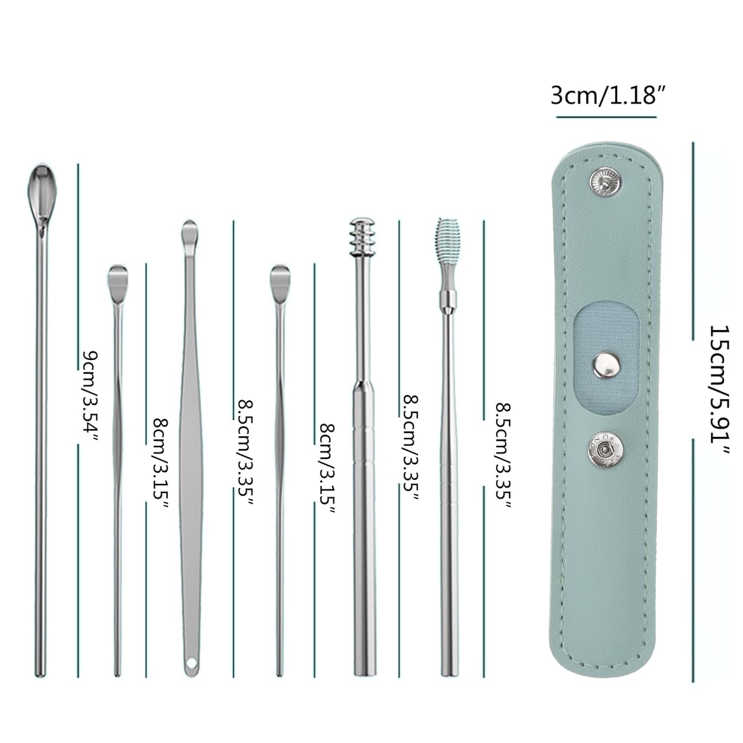 Ear Pick Earwax Removal Kit, Ear Cleaning Tool, Stainless Steel Earwax Removal Tool with Leather Storage Box