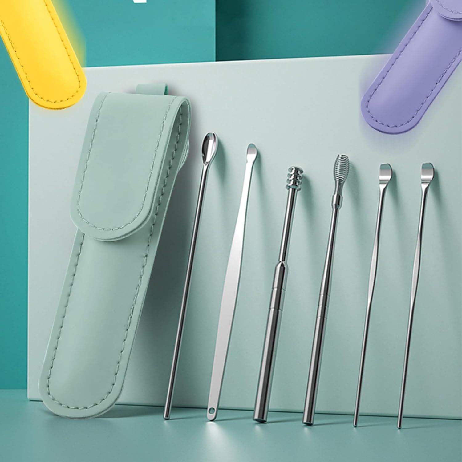 Ear Pick Earwax Removal Kit, Ear Cleaning Tool, Stainless Steel Earwax Removal Tool with Leather Storage Box