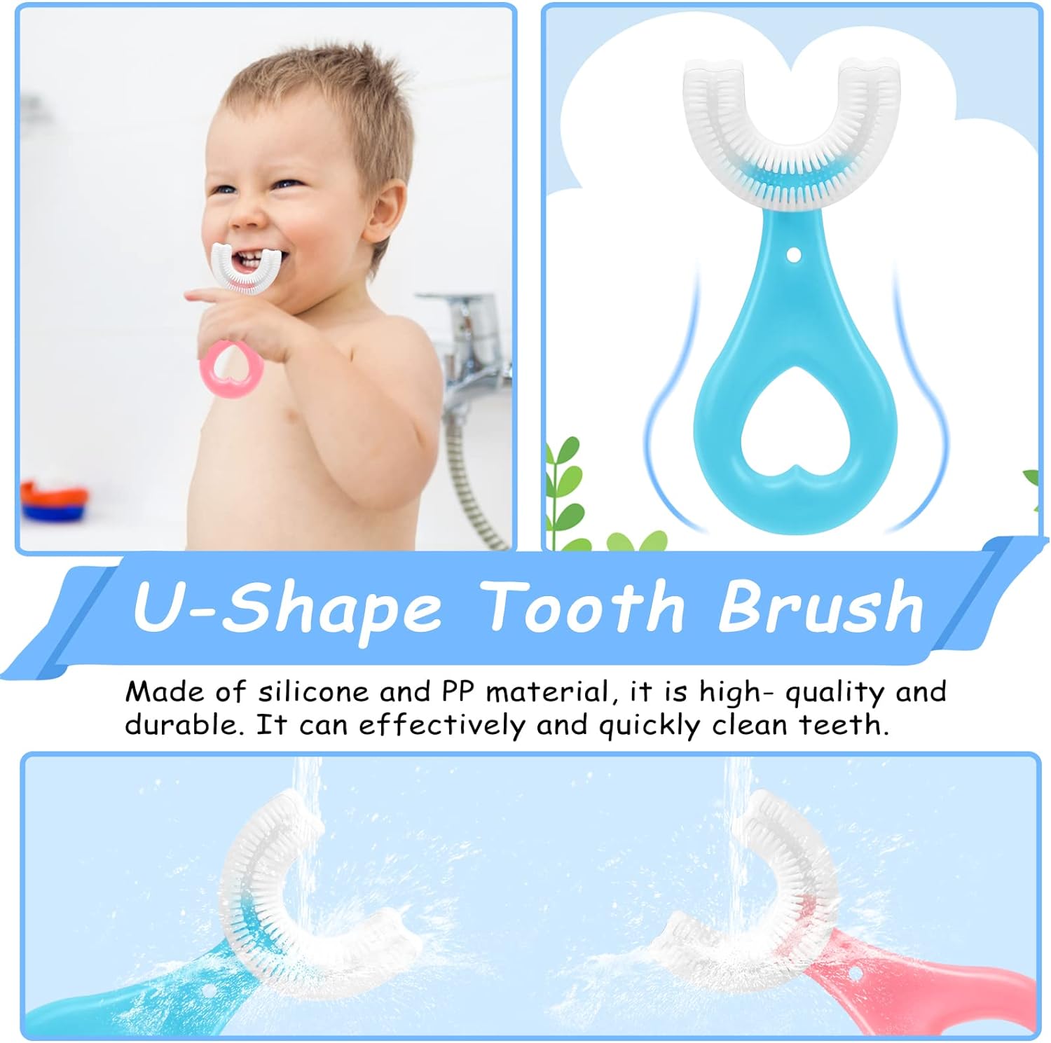 U Shaped Toothbrush Kids, Kids Toothbrushes Soft Silicone Brush Head Whole Mouth Toothbrush with Handle 360 ° Oral Teeth Cleaning Design