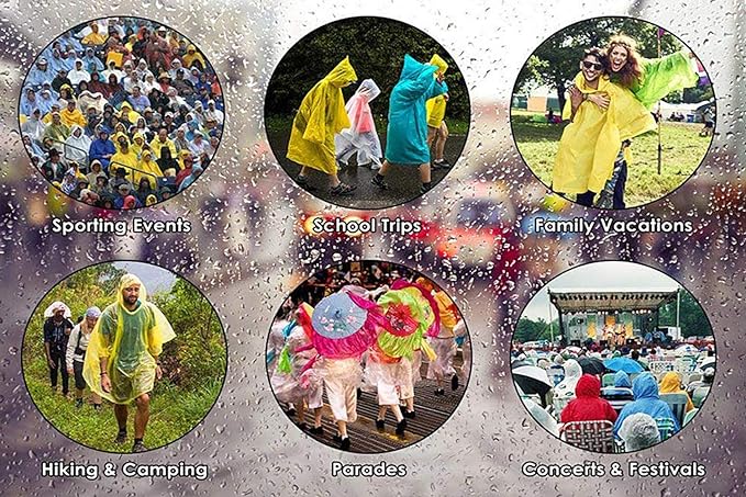 Rain Ponchos for Adults Reusable, 1 Pcs Raincoats Emergency for Women Men with Hood and Drawstring