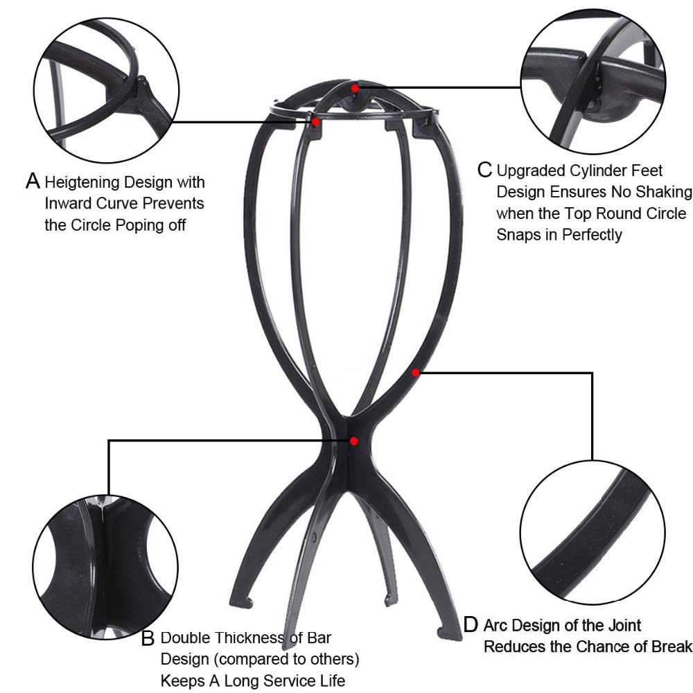 Wig Stand Portable Collapsible Holder Durable Wig Display Tool Travel Stand for All Wigs