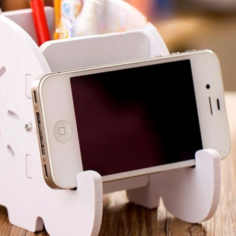 Pencil Holder Cell Phone Stand, Cute Elephant Office Accessories Tablet Desk Bracket Compatible, Desk Decoration Multifunctional Stationery Box