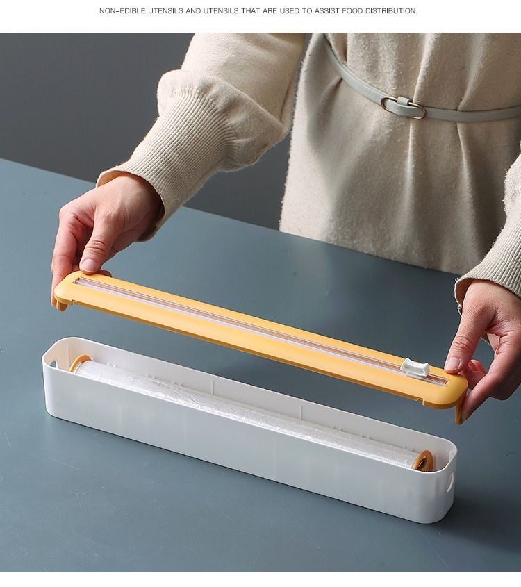 Plastic Wrap Cutter, Food Freshness Dispenser Preservative Film Unwinding Cutting Foil Wax Paper Cling Wrap Kitchen Accessories Easy to Use Just Pull Press Cut and Wrap