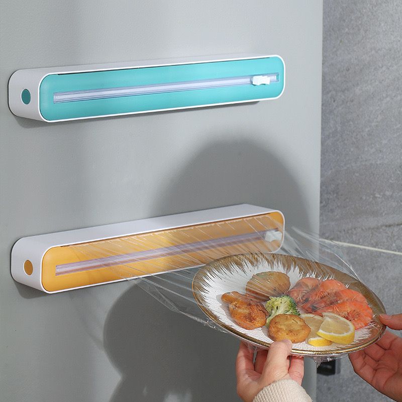Plastic Wrap Cutter, Food Freshness Dispenser Preservative Film Unwinding Cutting Foil Wax Paper Cling Wrap Kitchen Accessories Easy to Use Just Pull Press Cut and Wrap