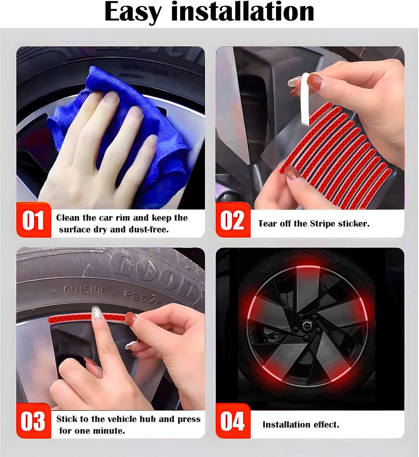 20PCS Reflective Car Wheel Decorative Stripe Stickers, Night Safety Warning Car Stickers, Anti-Scratch Reflective Stickers Car Motorcycle Wheel Safety Decorative Car Decals Universal