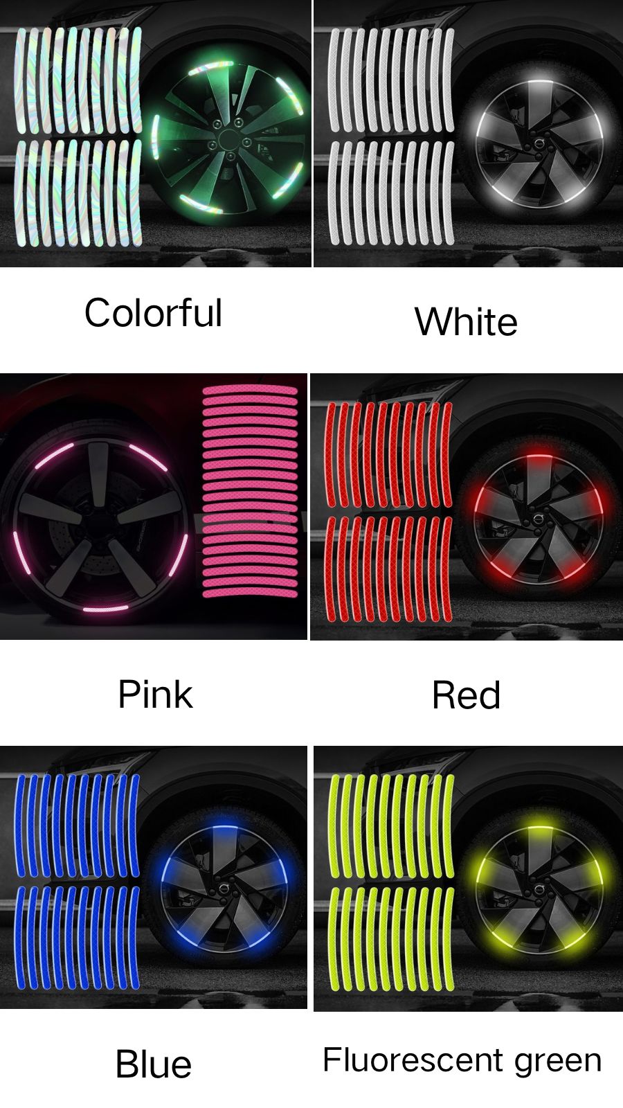 20PCS Reflective Car Wheel Decorative Stripe Stickers, Night Safety Warning Car Stickers, Anti-Scratch Reflective Stickers Car Motorcycle Wheel Safety Decorative Car Decals Universal