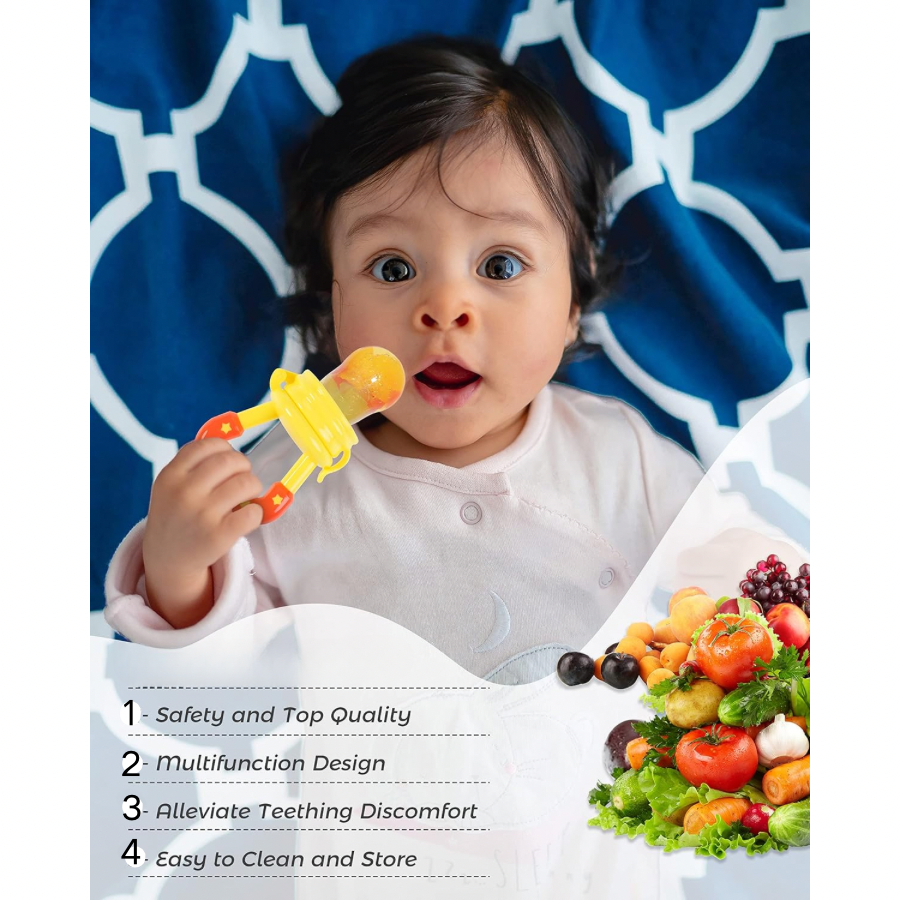 Baby Fruit Food Feeder,Teething Pacifier, Baby Fruit Pacifier Feeder, Soft Silicone Pouches, Training Massaging Toy Teether
