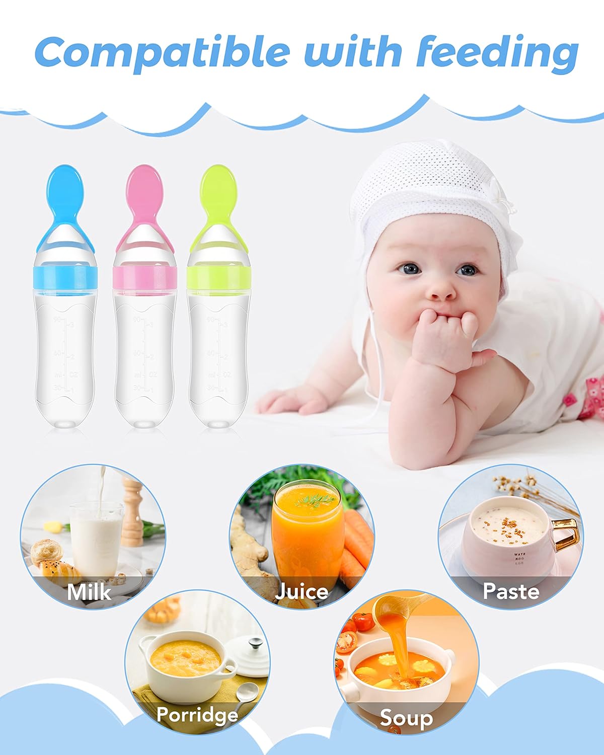 Baby Food Feeder, Silicone Baby Feeder, Baby Food Dispensing Spoon, Baby Food Squeeze Spoon for Boys Girl Kids Toddlers