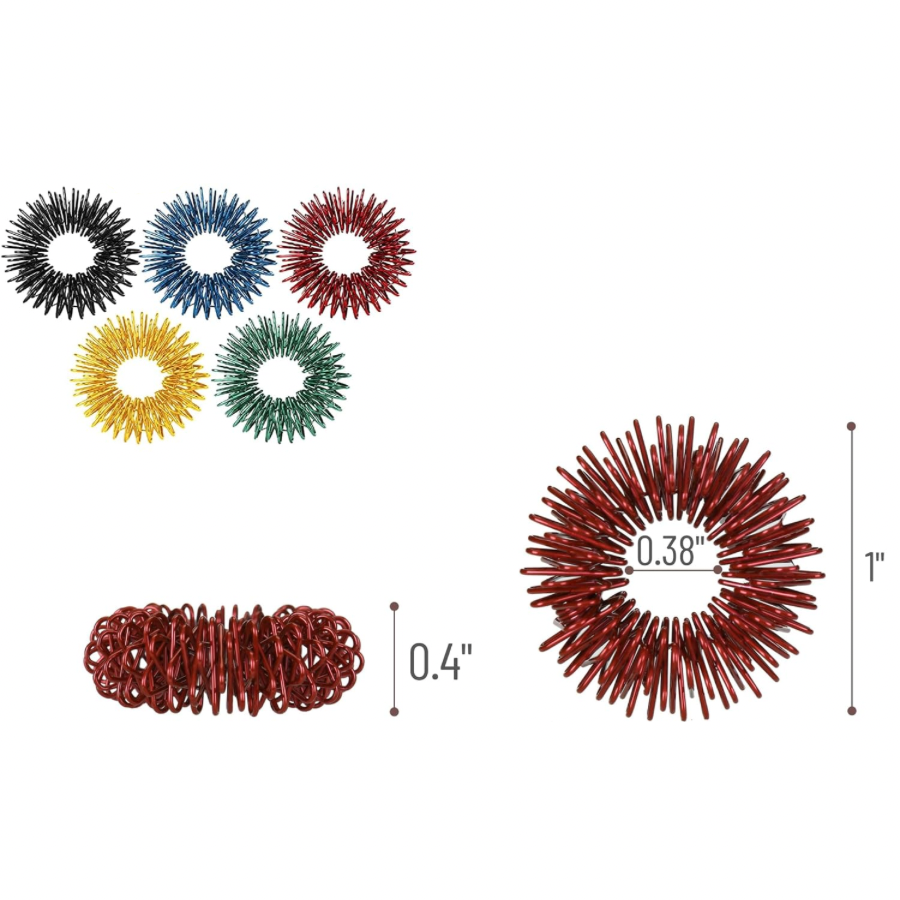 Spiky Sensory Rings, 5 Pack, Stress Relief Fidget Sensory Toys, Fidget Rings, Fidget Ring for Anxiety, Stress Relief Rings, Massager for Fidget ADHD Autism, Silent Stress Reducer Ring