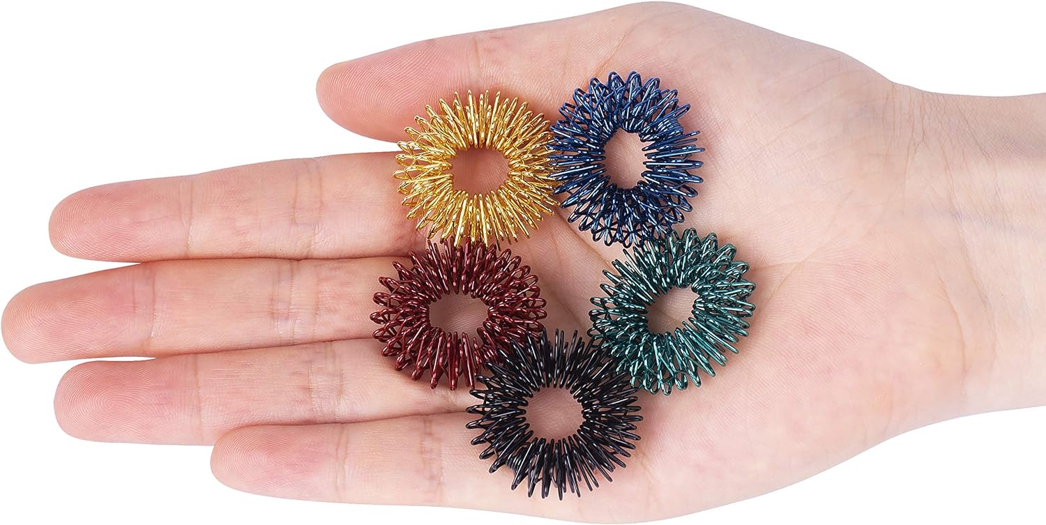 Spiky Sensory Rings, 5 Pack, Stress Relief Fidget Sensory Toys, Fidget Rings, Fidget Ring for Anxiety, Stress Relief Rings, Massager for Fidget ADHD Autism, Silent Stress Reducer Ring