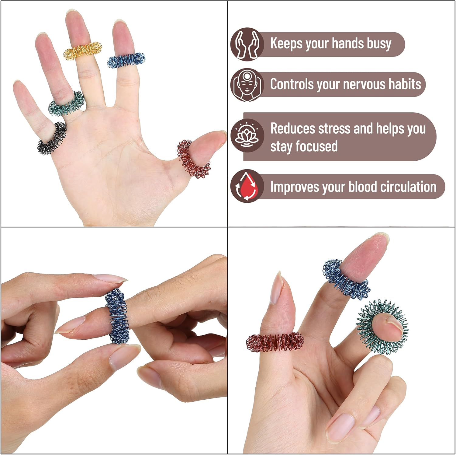 Spiky Sensory Rings, 5 Pack, Stress Relief Fidget Sensory Toys, Fidget Rings, Fidget Ring for Anxiety, Stress Relief Rings, Massager for Fidget ADHD Autism, Silent Stress Reducer Ring